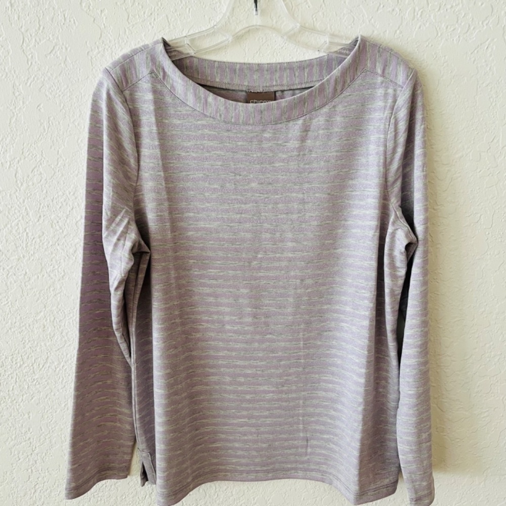 NWOT Chico’s Striped Subtle Silver Bling Gray/Lavender Long Sleeve Top Size 6-8 - Picture 4 of 10